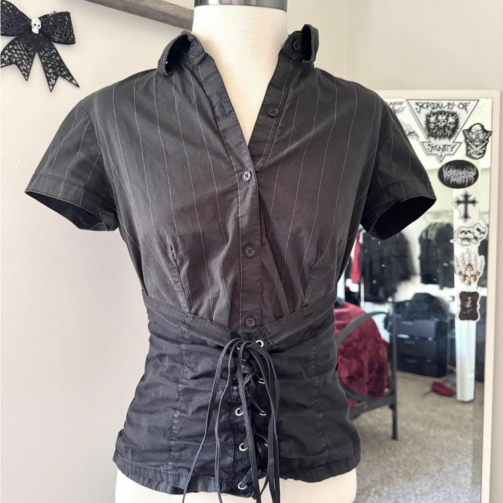 (ISO) TRIPP NYC pinstripe blouse with attached corset